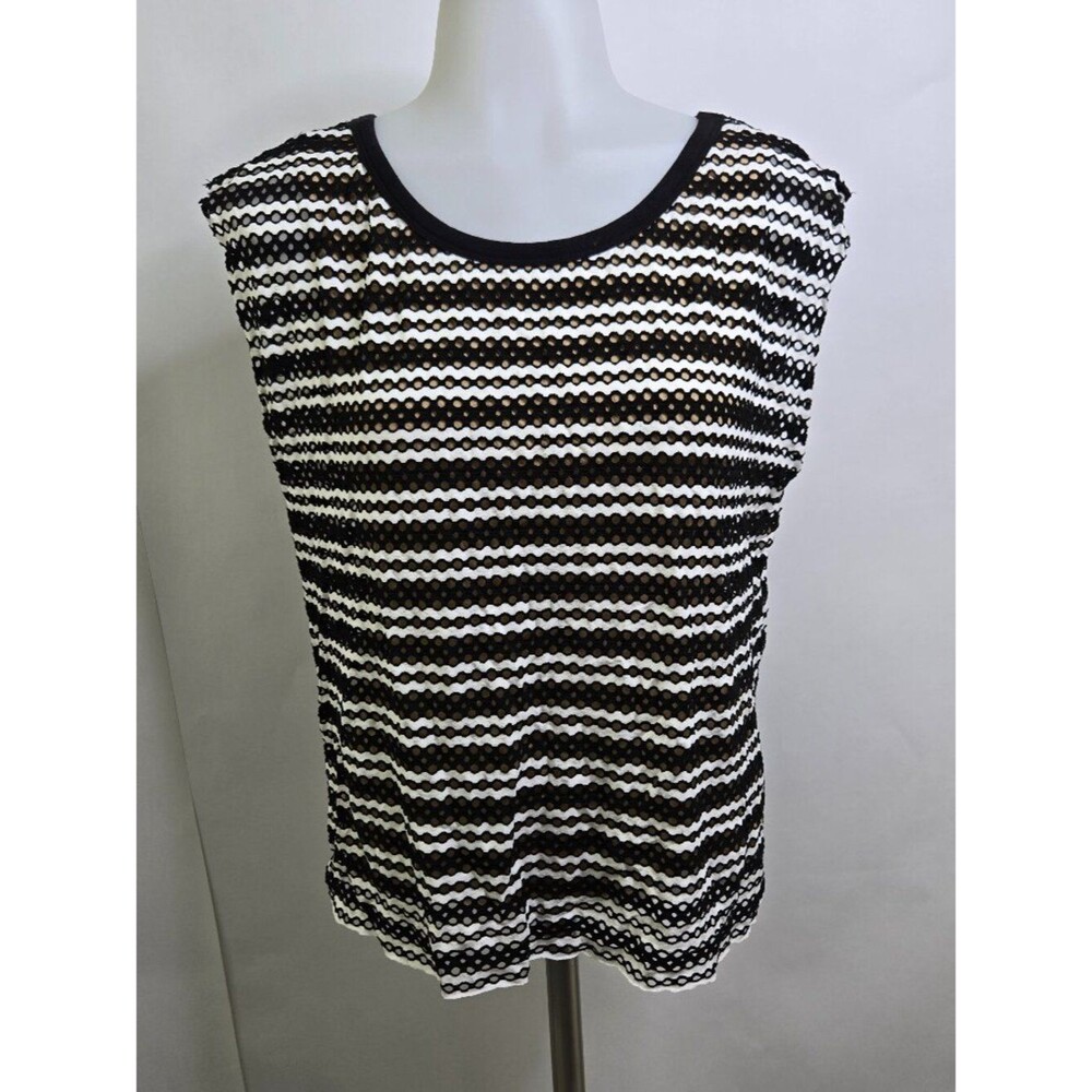 Bailey 44 striped crochet knit sleeveless top black and white XS Eyelet